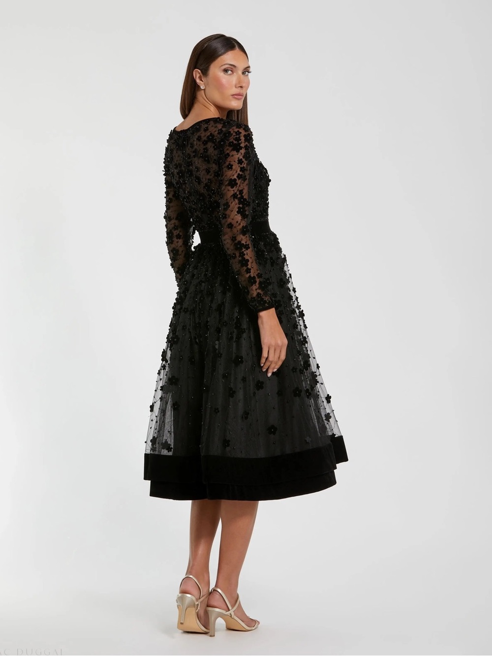 Mac Duggal Floral Appliqué Tea Dress in black - Picture 4 of 6